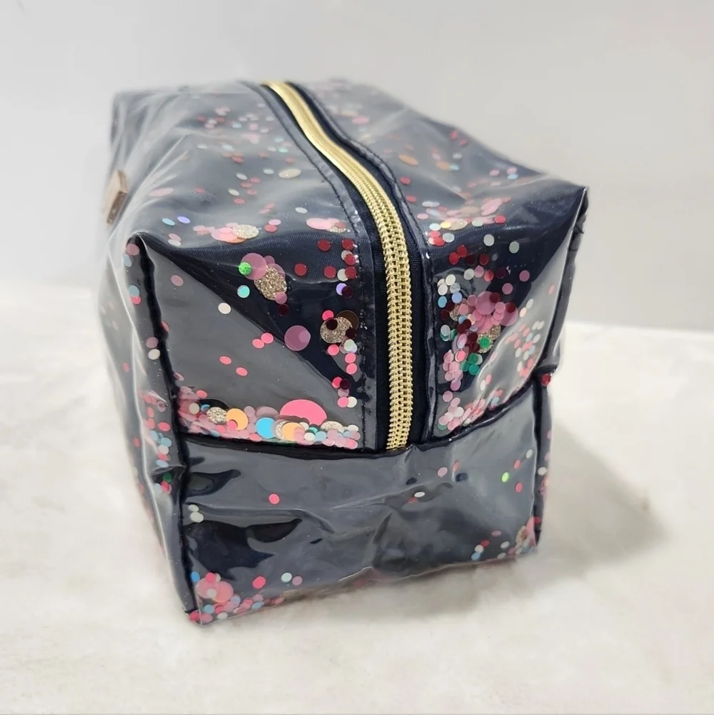 Packed Party Confetti Navy Blue Everyday Essentials Vanity Cosmetic Bag NWOT